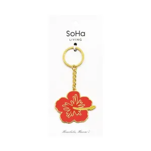 Hibiscus Red Enamel Keychain