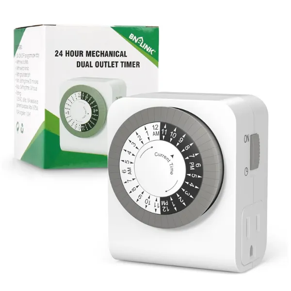 Indoor Dual Outlet Timers Heavy-Duty Mechanical 24-Hour3-Prong Design with 30-Minute Intervals Bn-link