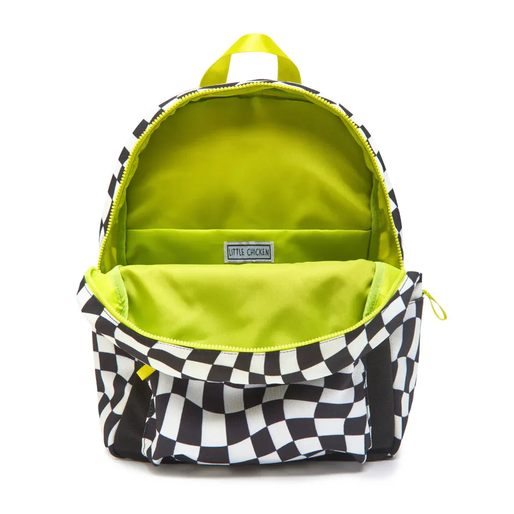 Little Chicken Patched Groovy Black & White Checkered Backpack