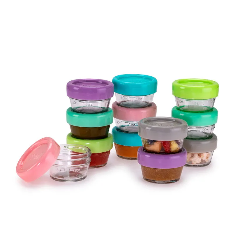 melii Glass Baby Food Containers - Airtight, Leakproof, Storage for Babies, Toddlers, Kids – BPA Free, Microwave & Freezer Safe - Set of 12, 2oz with Easy Open Lids