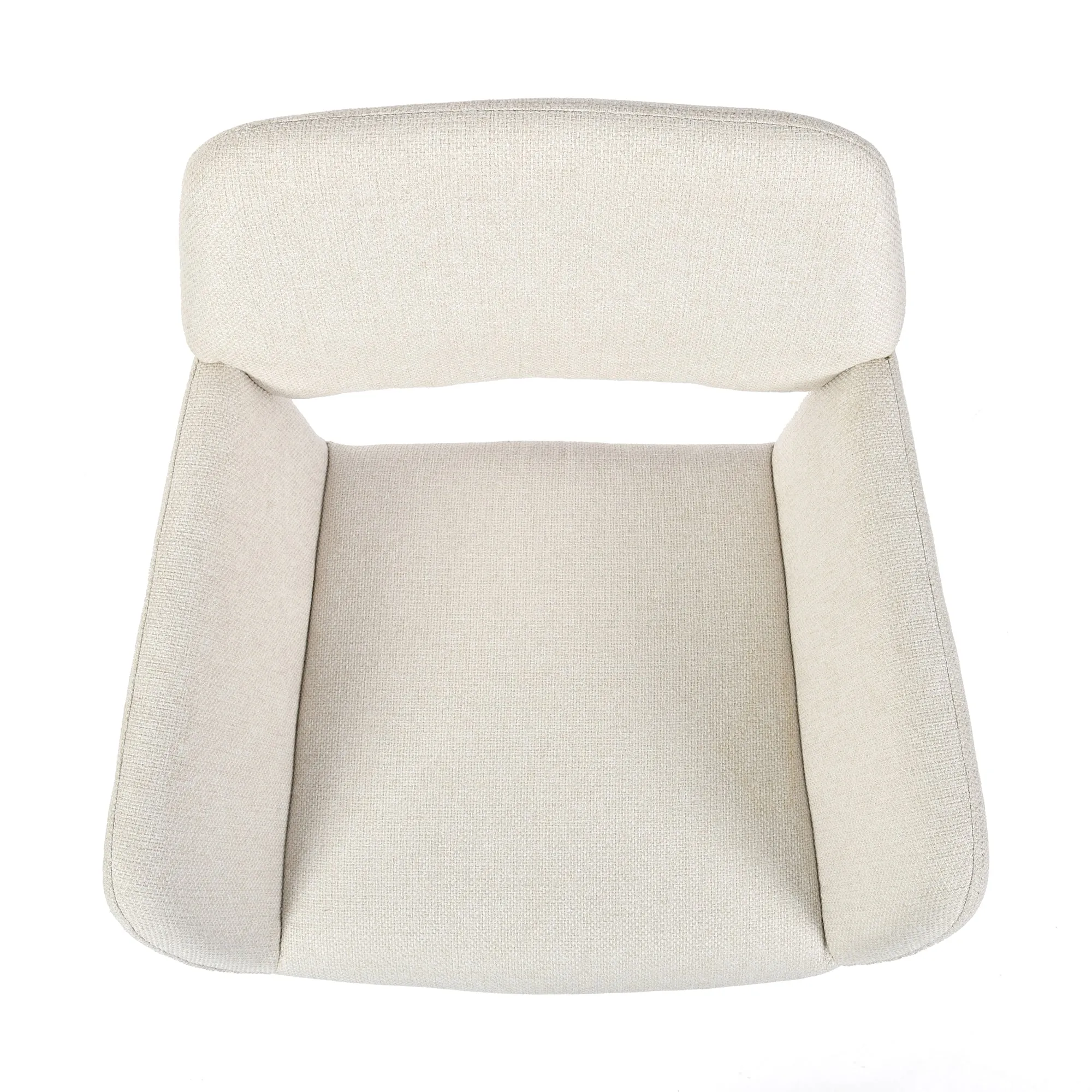 Modern Upholstered Swivel Chair - Beige Fabric Seat with Armrests, Black Metal Legs, Ergonomic Design