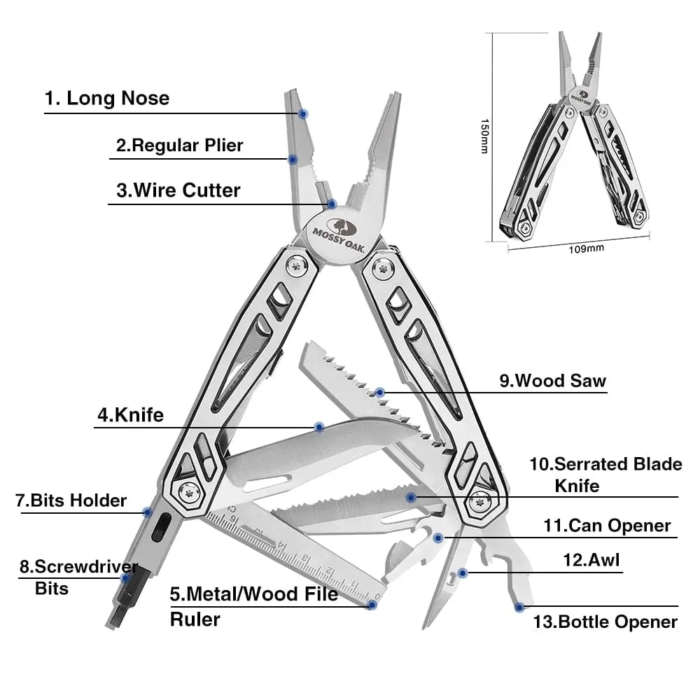 MOSSY OAK 21 in 1 Multi Tool Plier Wire Stripper Folding Plier Outdoor Camping Multitool Portable Folding  Pocket Pliers