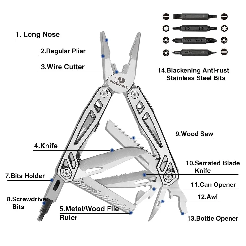 MOSSY OAK 21 in 1 Multi Tool Plier Wire Stripper Folding Plier Outdoor Camping Multitool Portable Folding  Pocket Pliers