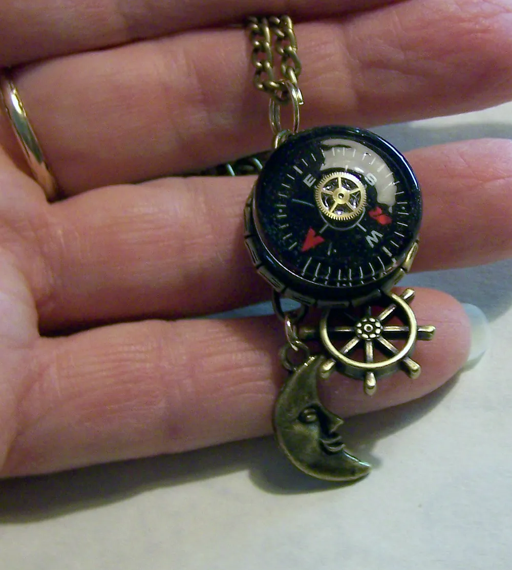 Nautical Brass Compass Pendant Necklace