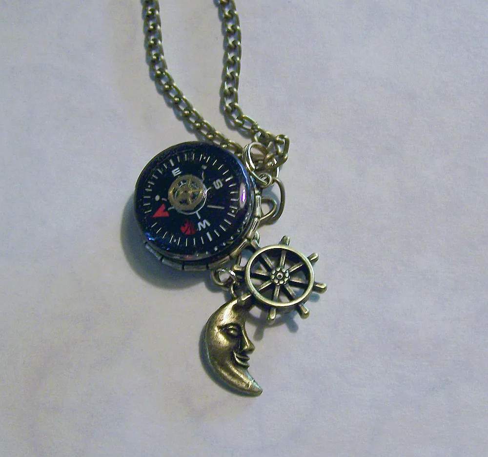 Nautical Brass Compass Pendant Necklace