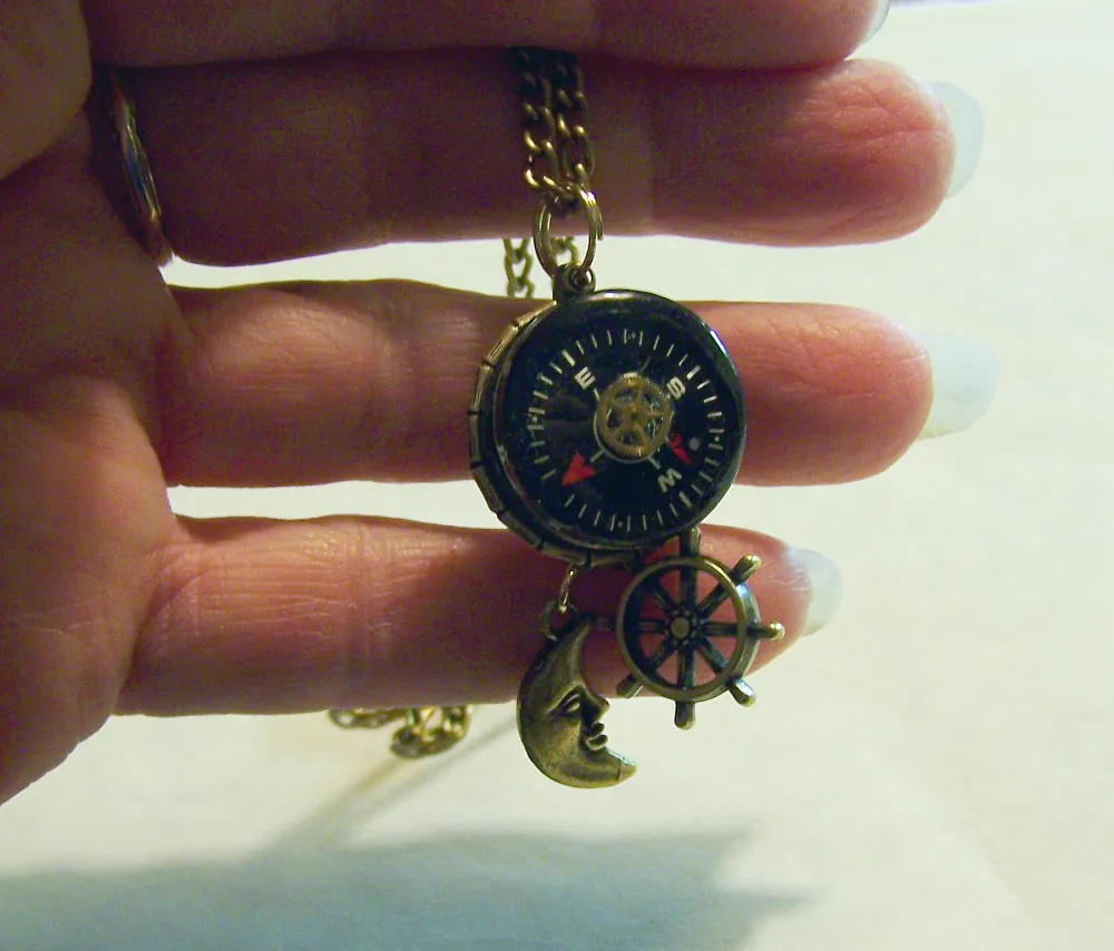 Nautical Brass Compass Pendant Necklace