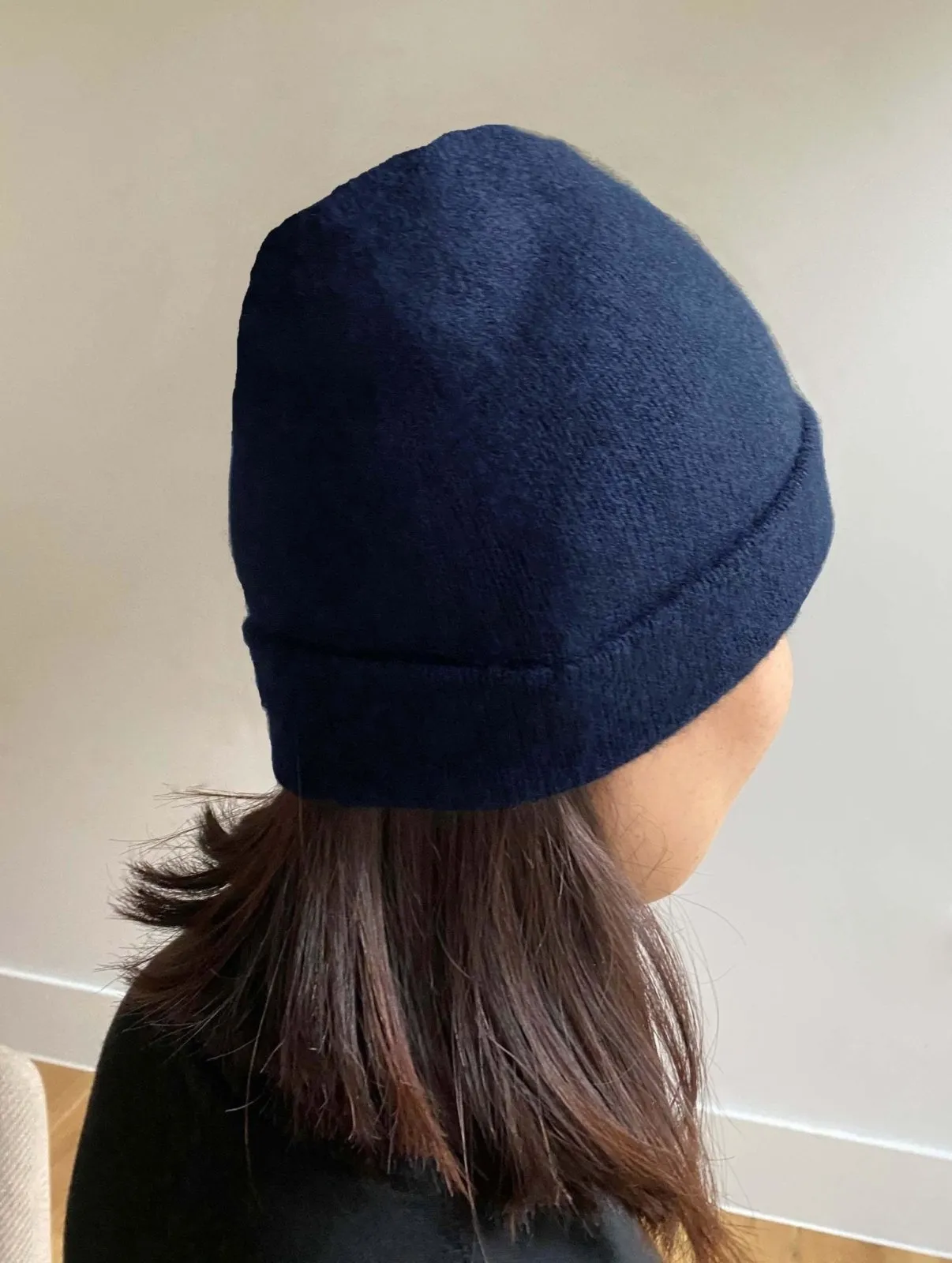 Navy cashmere beanie hat for women