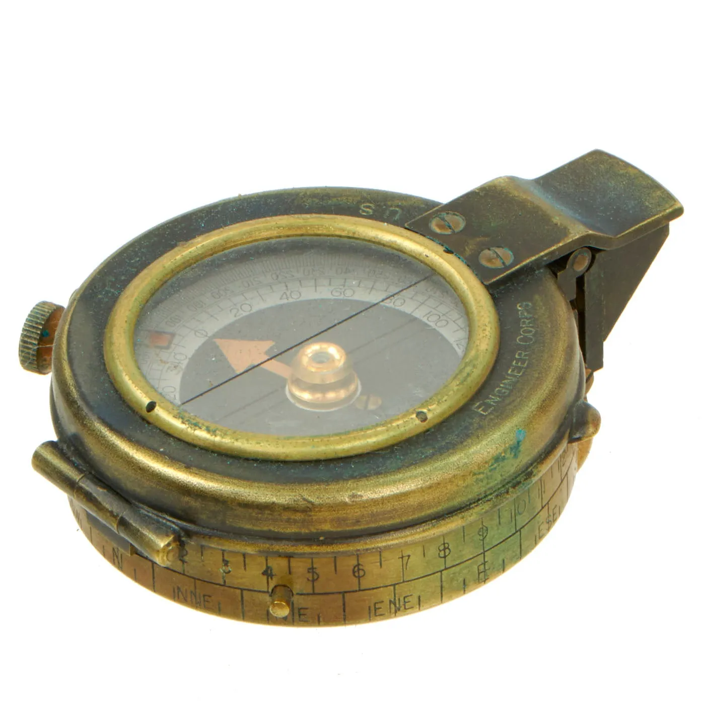 Original WW1 U.S. Army Engineer Corps Brass Prismatic Compass by Cruchon & Emons dated 1918 with British Leather Case dated 1917