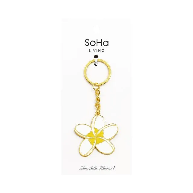 Plumeria White Enamel Keychain