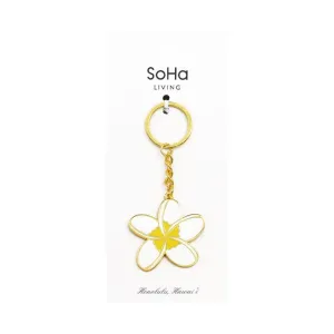 Plumeria White Enamel Keychain