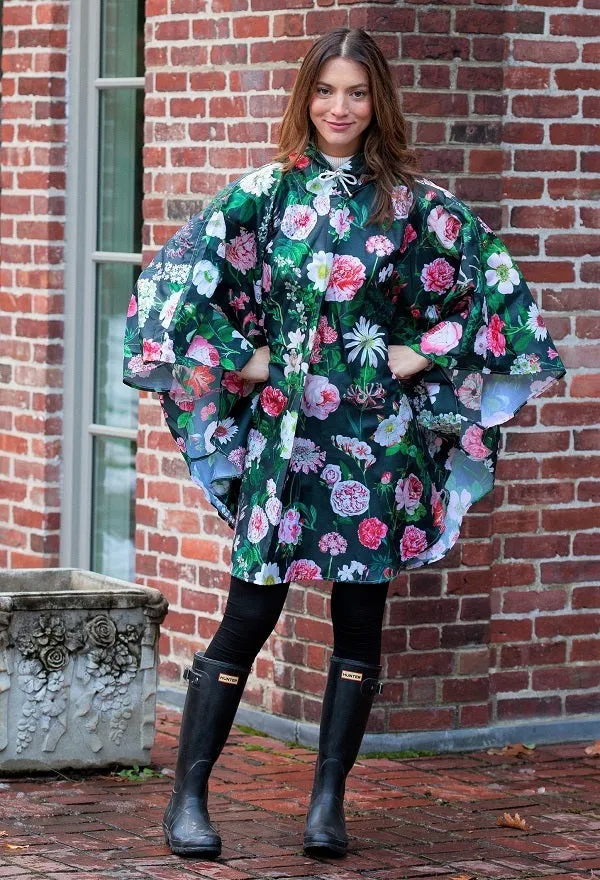 Poncho In A Bag, Peony Design (Black)