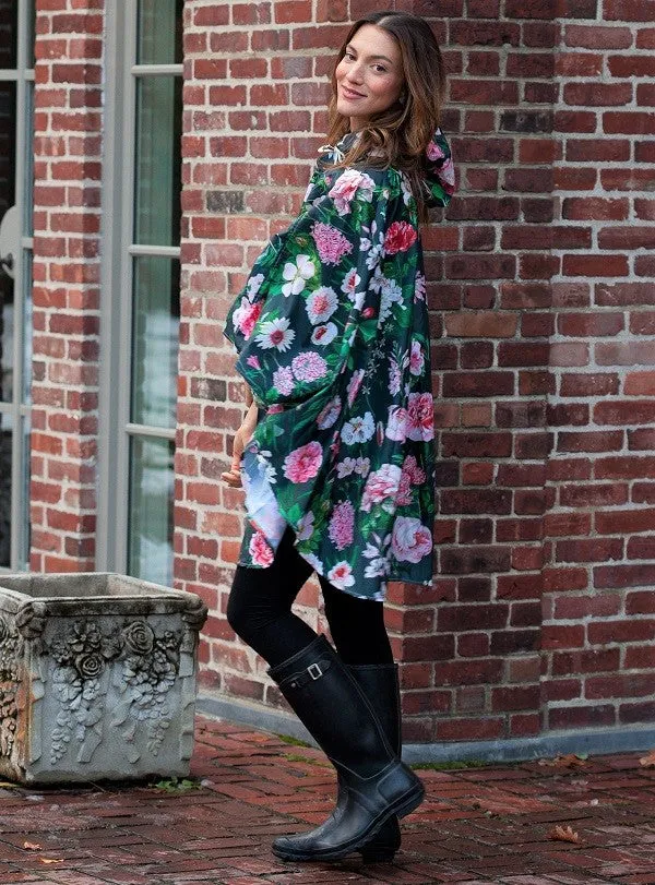 Poncho In A Bag, Peony Design (Black)