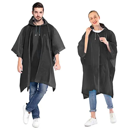 Rain Ponchos for women and men (2 Pack) - Black