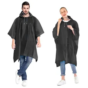 Rain Ponchos for women and men (2 Pack) - Black