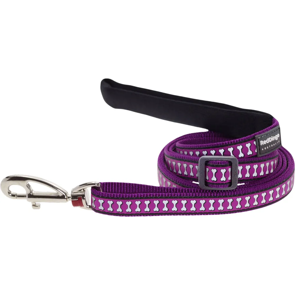 Reflective Bones Purple Dog Leash