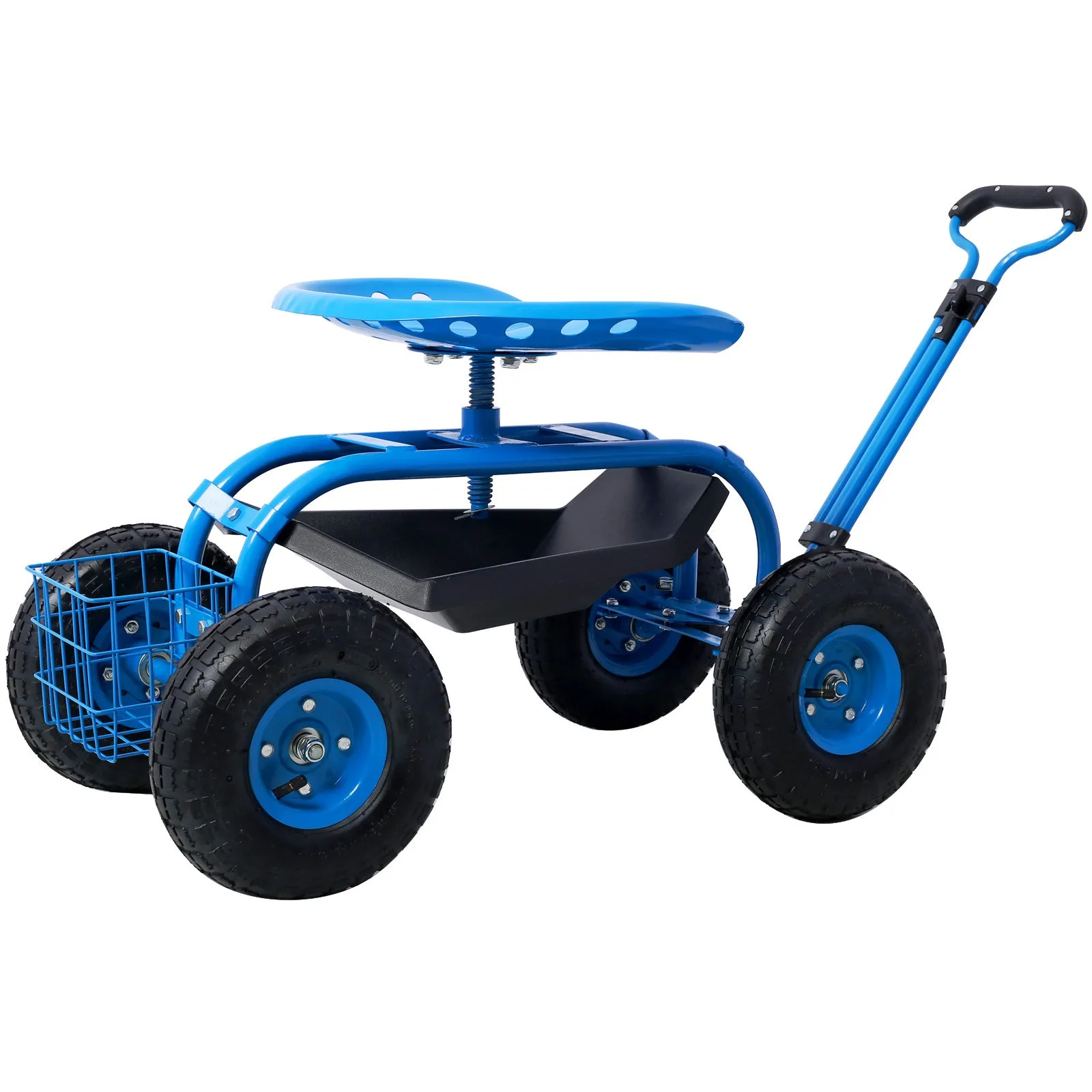 Rolling Garden Scooter Garden Cart Seat with Wheels and Tool Tray, 360 Swivel Seat,Blue--refurbished