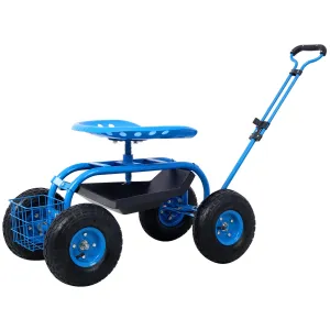 Rolling Garden Scooter Garden Cart Seat with Wheels and Tool Tray, 360 Swivel Seat,Blue--refurbished