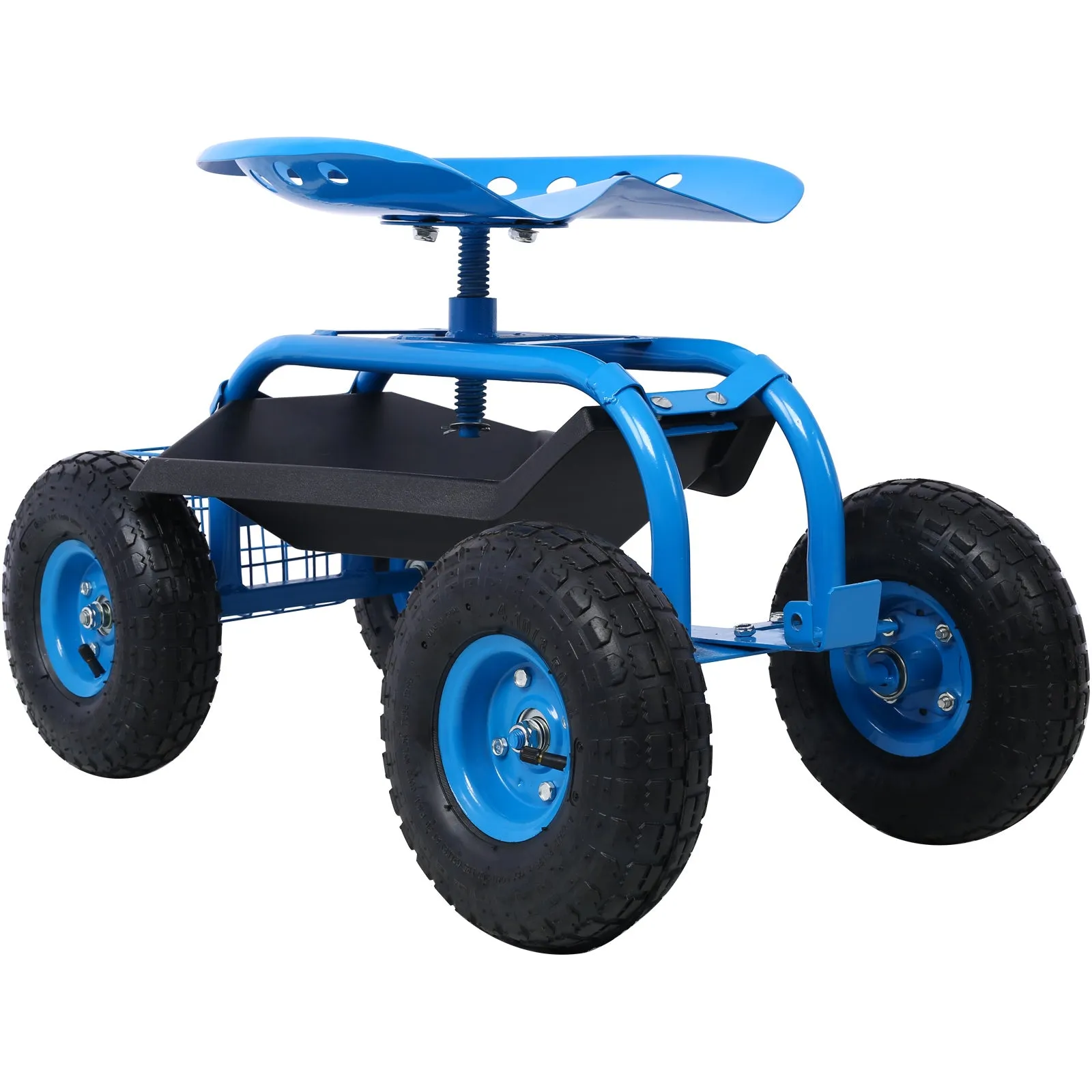 Rolling Garden Scooter Garden Cart Seat with Wheels and Tool Tray, 360 Swivel Seat,Blue--refurbished