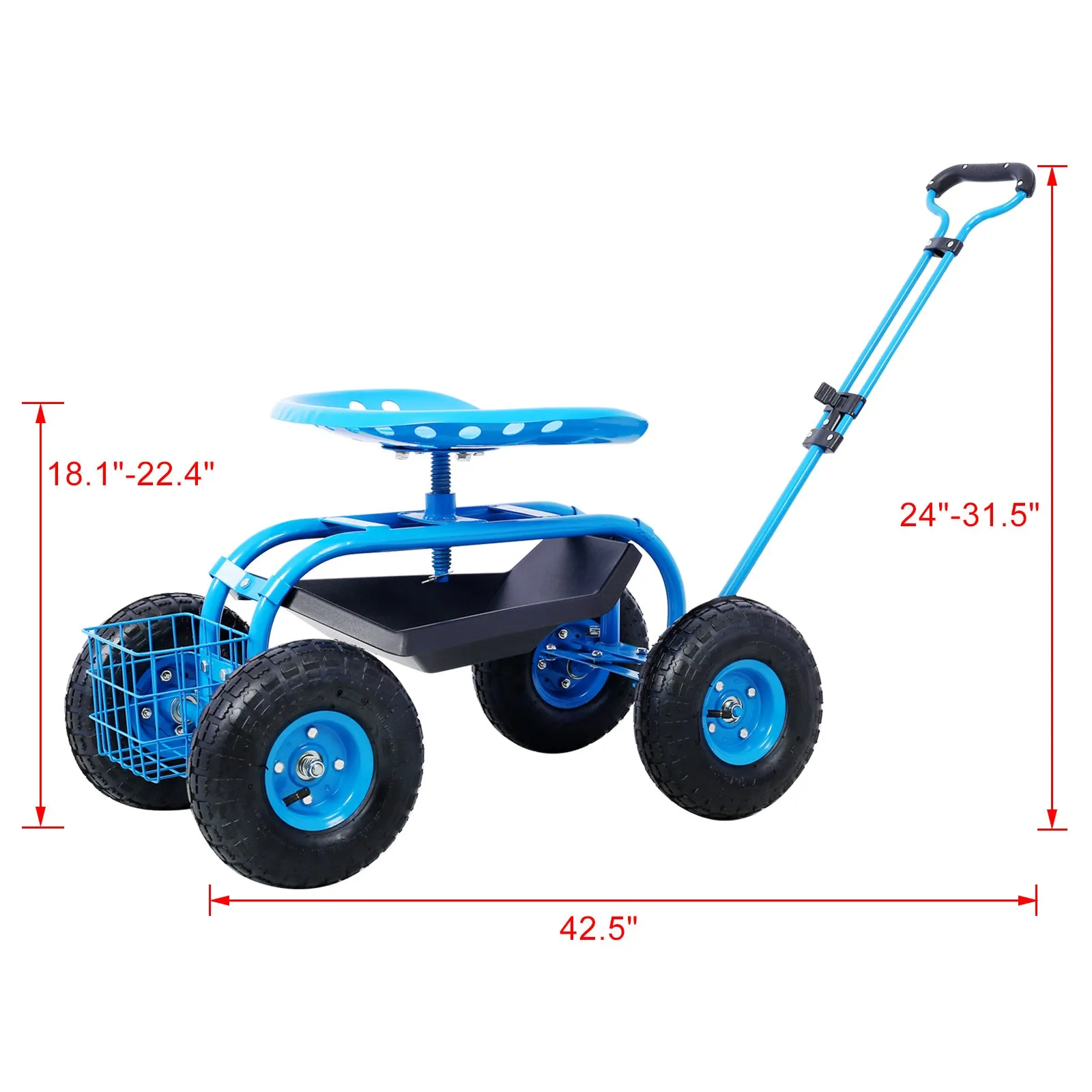 Rolling Garden Scooter Garden Cart Seat with Wheels and Tool Tray, 360 Swivel Seat,Blue--refurbished