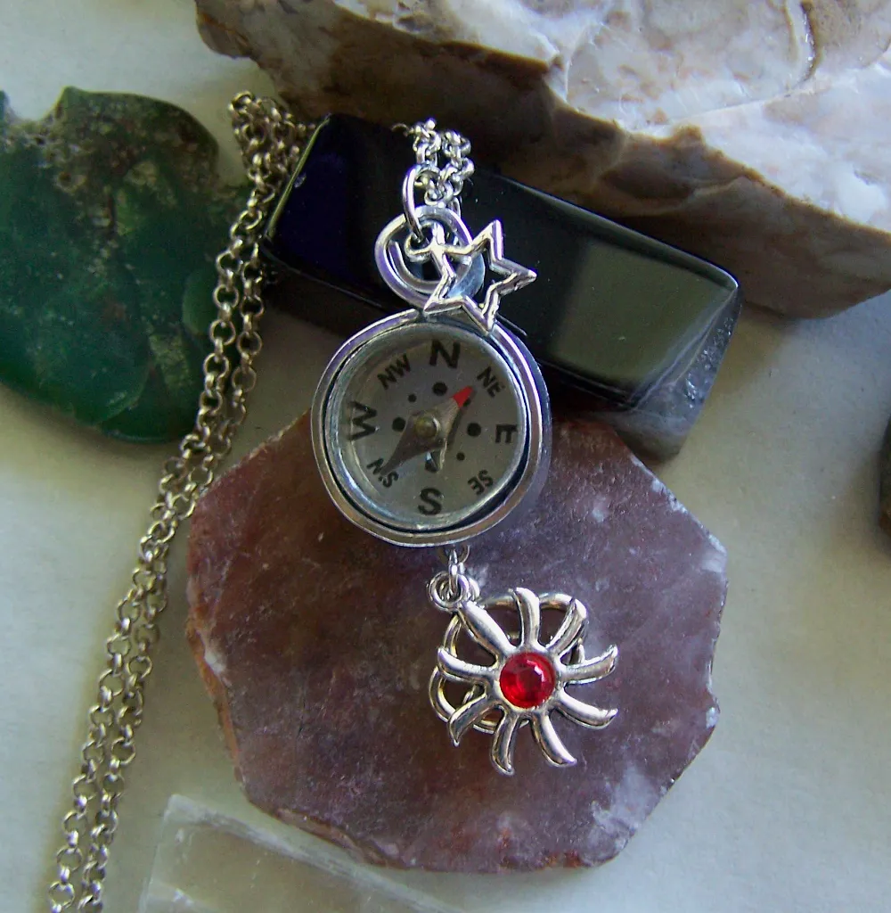 Silver Sun Wire Wrapped Compass Jewelry Pendant Necklace