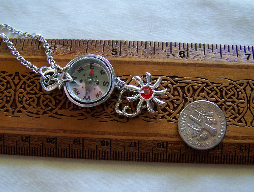 Silver Sun Wire Wrapped Compass Jewelry Pendant Necklace