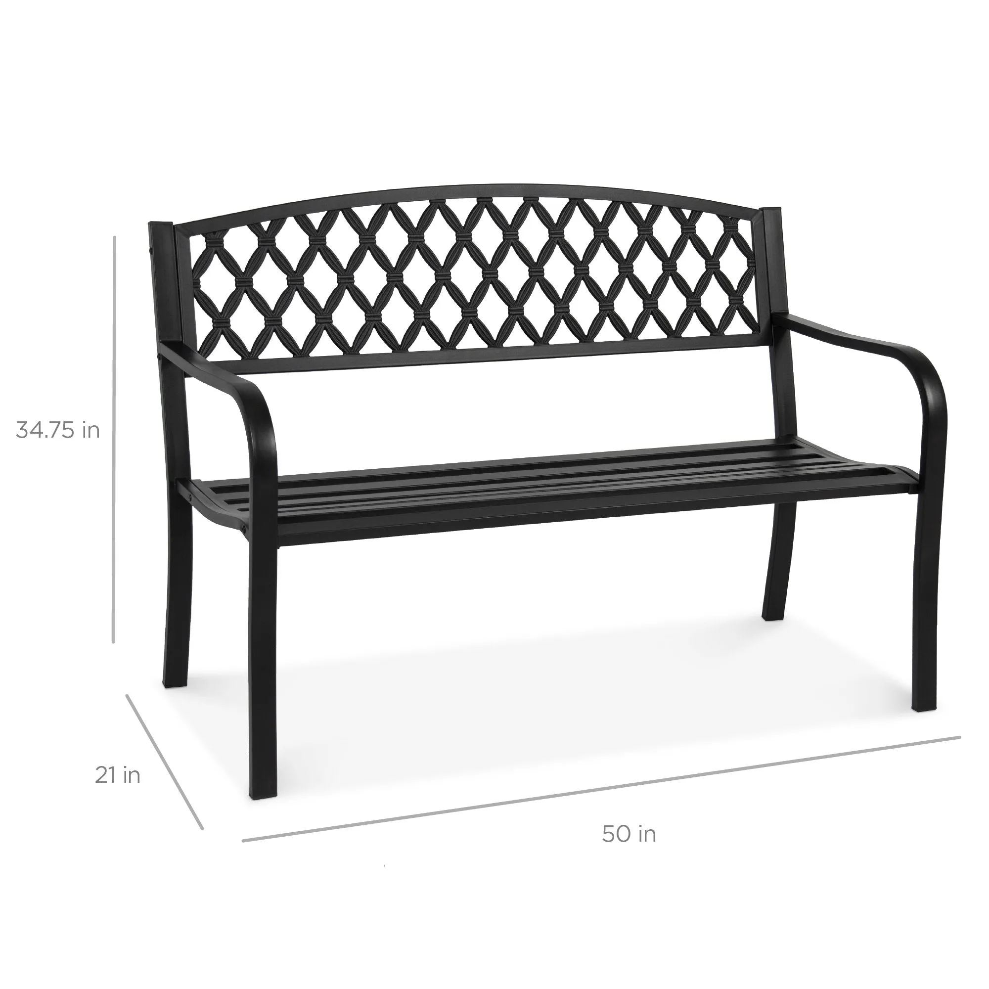 Steel Bench for Outdoor, Patio, Garden w/ Cross Design - 50in