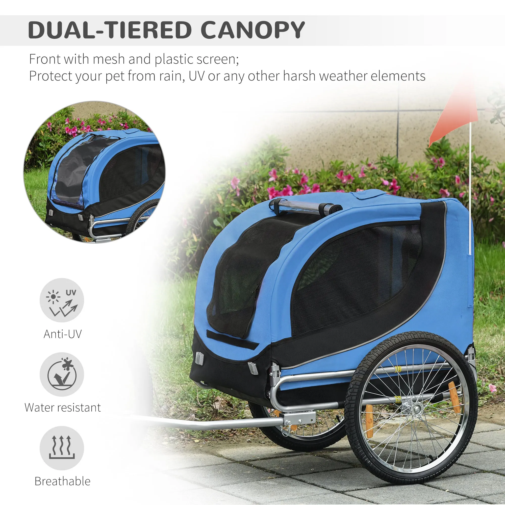 Steel Dog Bike Trailer Pet Cart Carrier for Bicycle Kit Water Resistant with Hitch Coupler Travel Black and Blue