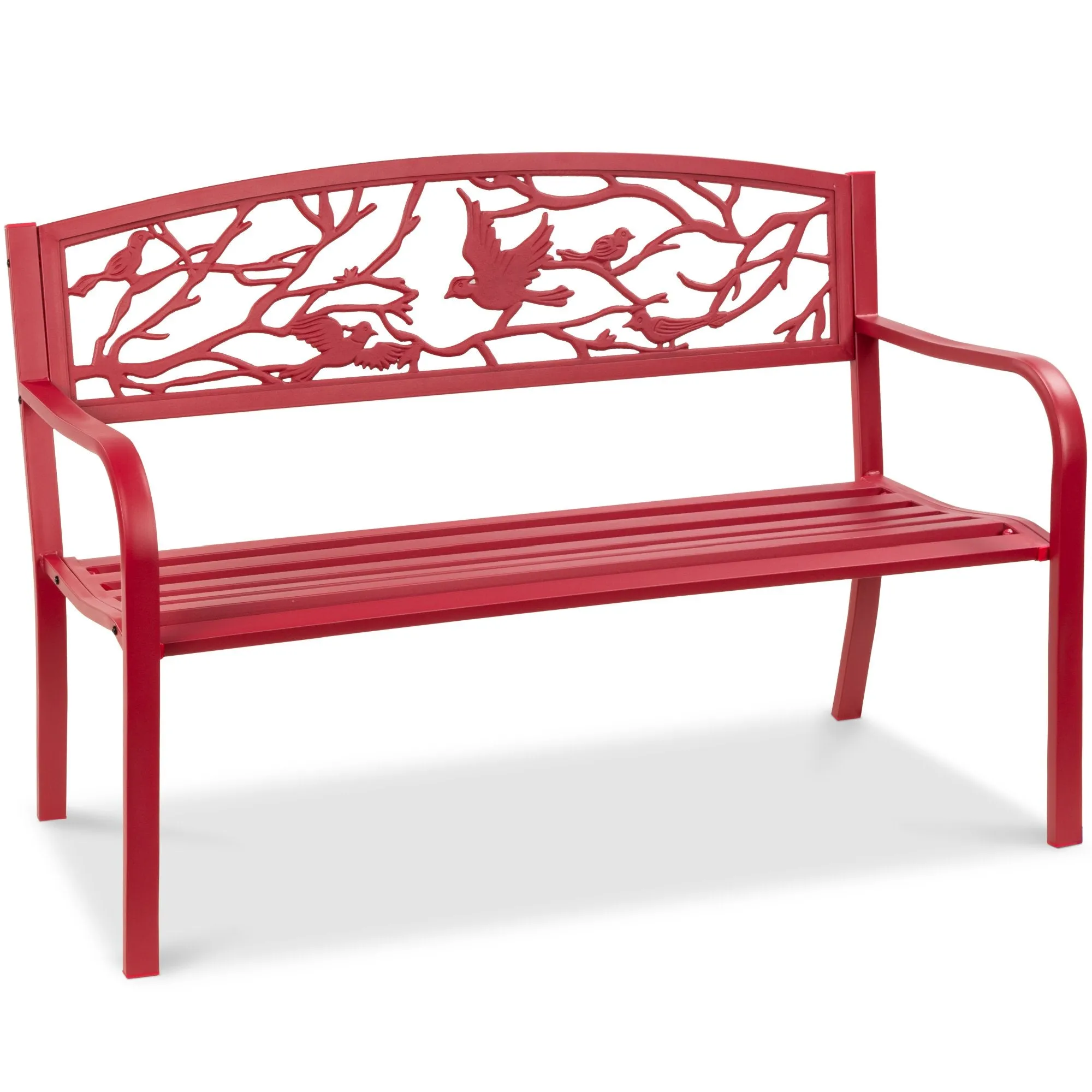 Steel Garden Bench for Outdoor Patio w/ Pastoral Bird Backrest - 50in