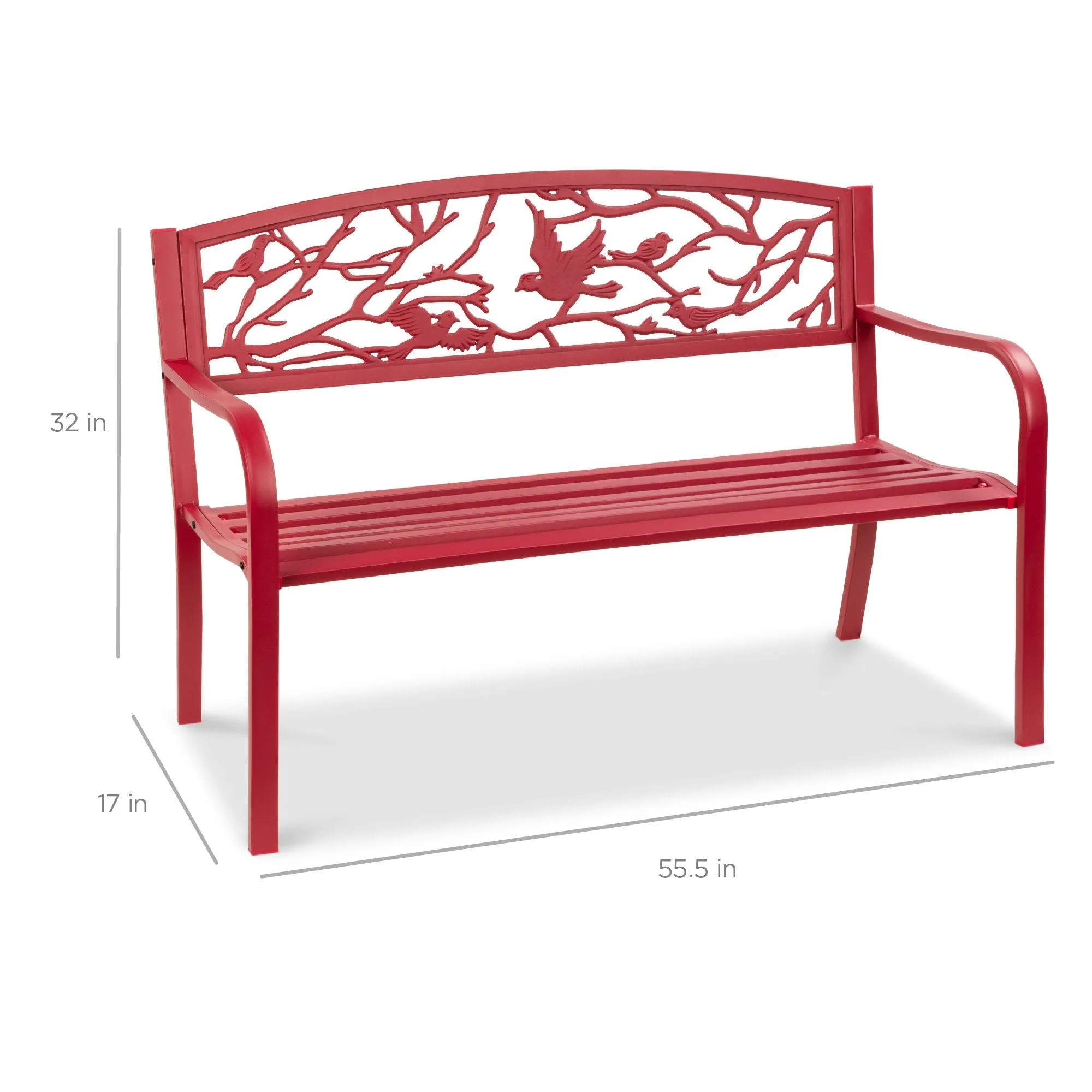 Steel Garden Bench for Outdoor Patio w/ Pastoral Bird Backrest - 50in