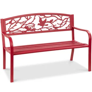 Steel Garden Bench for Outdoor Patio w/ Pastoral Bird Backrest - 50in