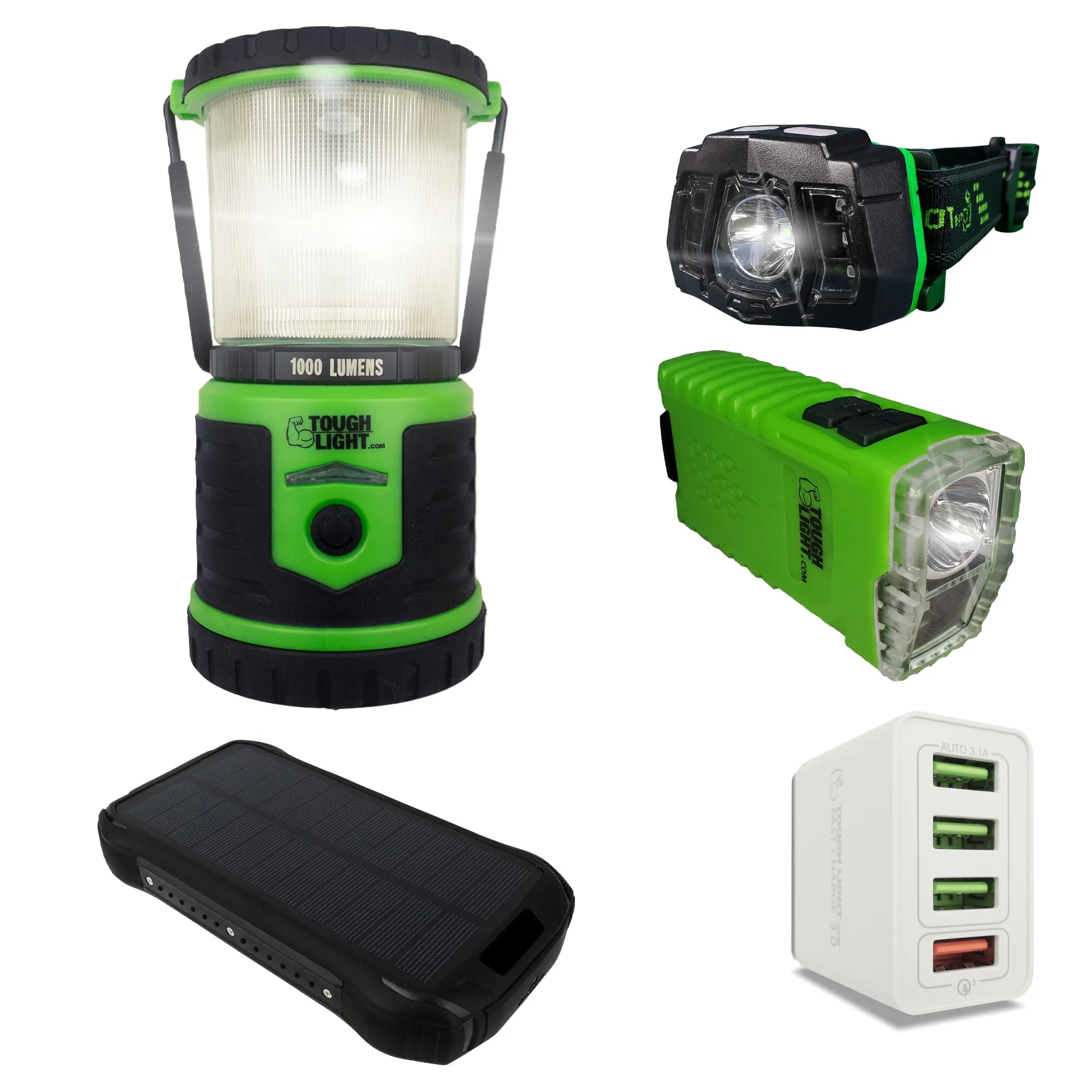 StormPAL Bundle - i26w Solar Power Bank with Headlamp, Flashlight, and USB Space Saver 4-Port Charger