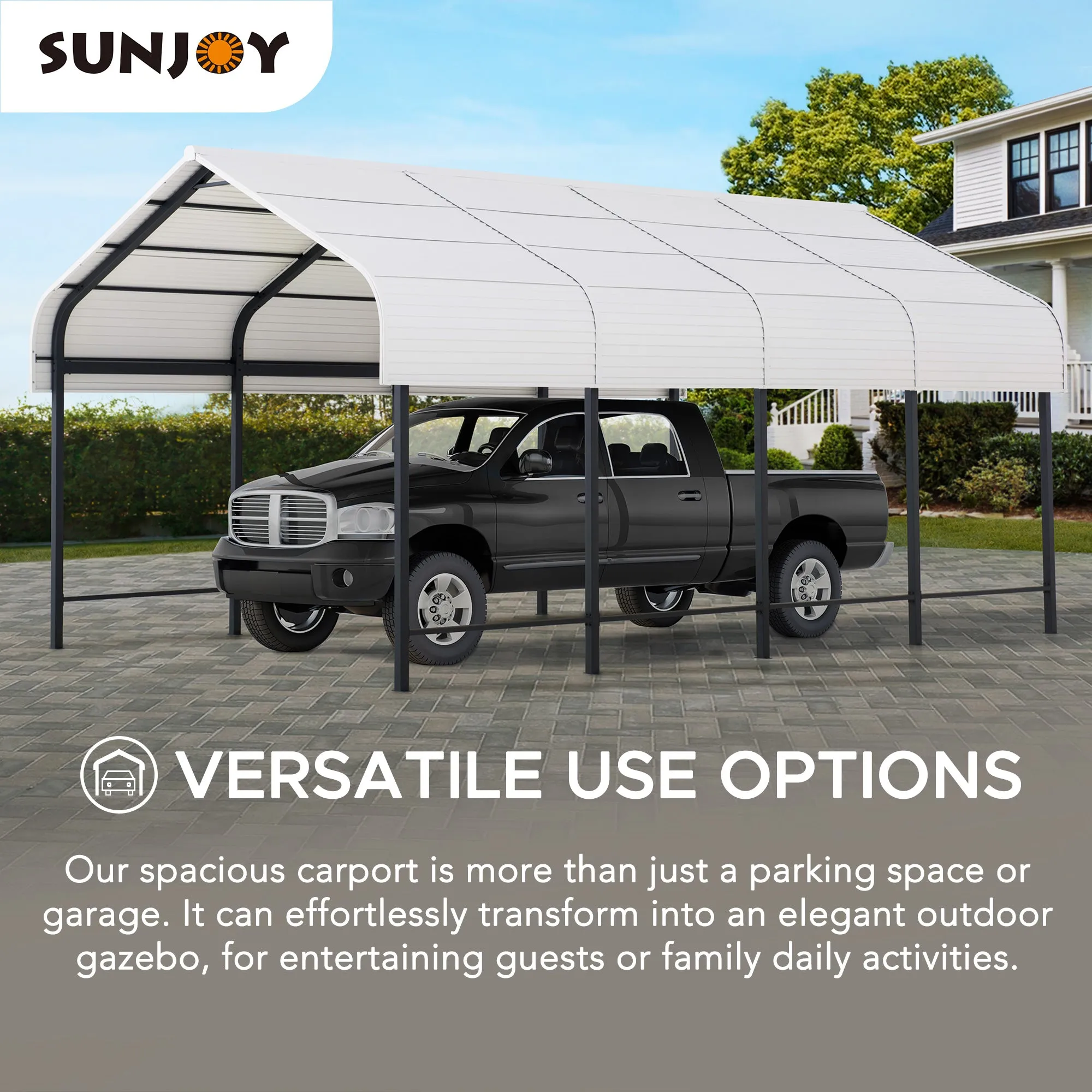 SUNJOY Steel Carports 12x20 Heavy Duty Metal Gazebo, Outdoor Living Pavilion with Ceiling Hook