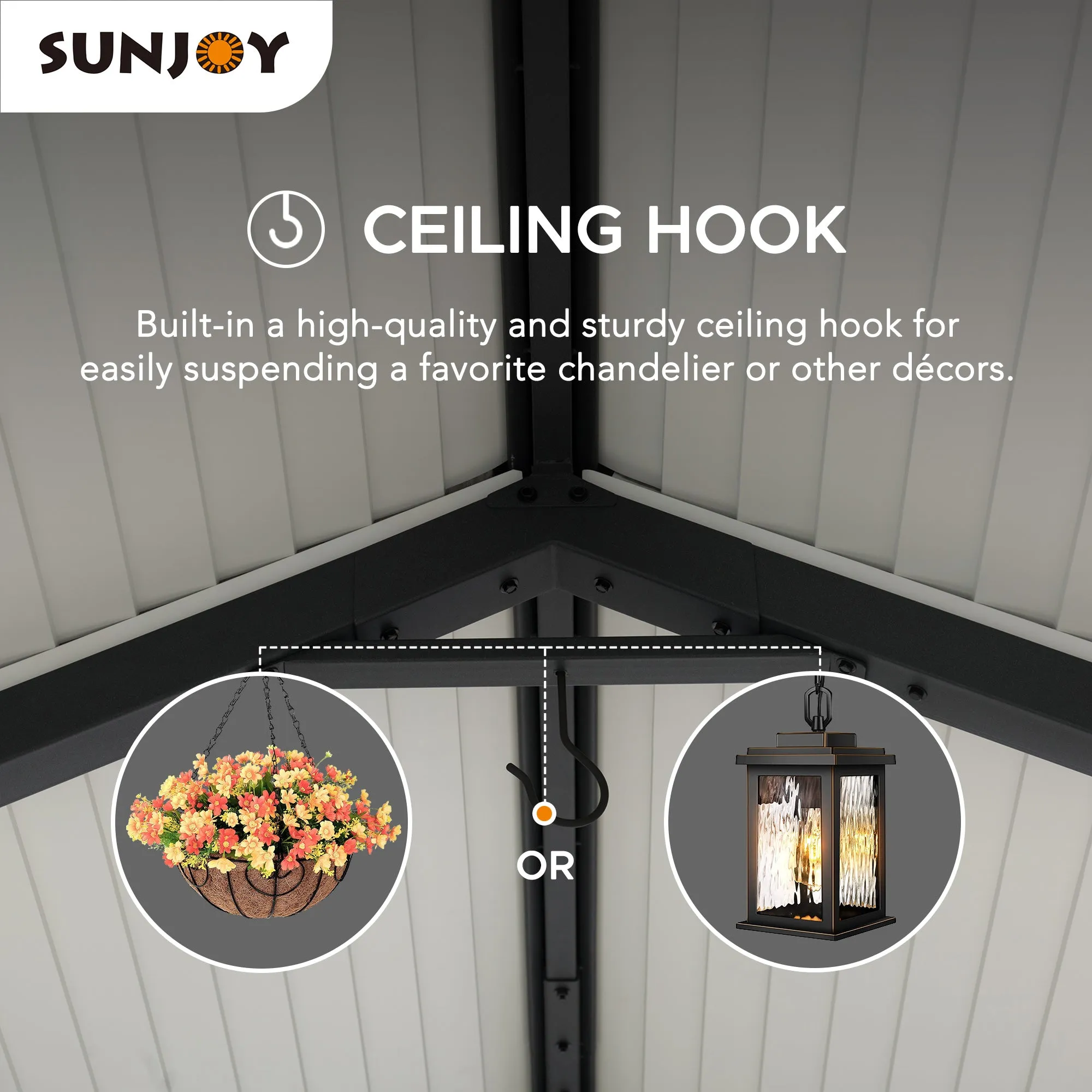 SUNJOY Steel Carports 12x20 Heavy Duty Metal Gazebo, Outdoor Living Pavilion with Ceiling Hook