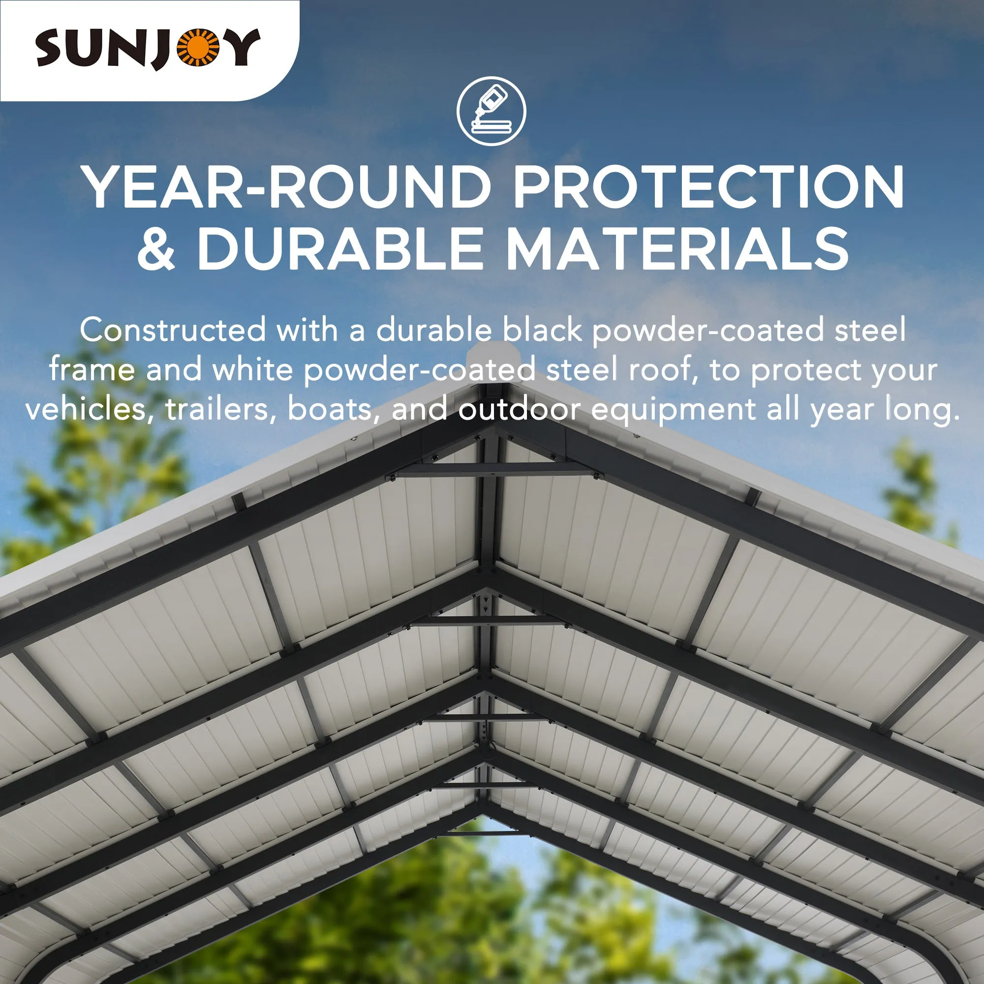 SUNJOY Steel Carports 12x20 Heavy Duty Metal Gazebo, Outdoor Living Pavilion with Ceiling Hook