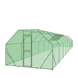 TMG Industrial 10’ x 60’ Wire Mesh Chicken Run Shelter Coop, Galvanized Steel, 600 Sq-Ft, Lockable Gate, PVC Coated Mesh, TMG-CRS1060