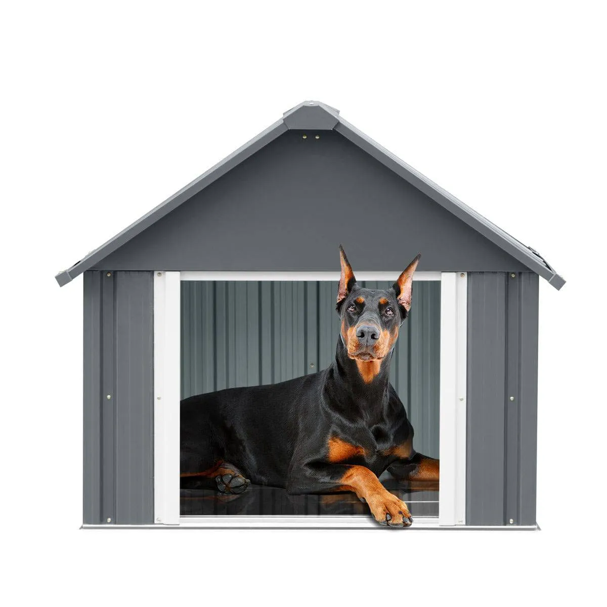 TMG Industrial Outdoor Metal Dog House, Detachable Metal Floor, Apex Roof Design, Approx. 8 Sq-Ft Floor Space, TMG-MSD42