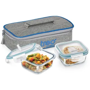 Treo by Milton All Fresh Square Glass Tiffin Containers with Insulated Jacket, 2 Containers, 400 ml Each