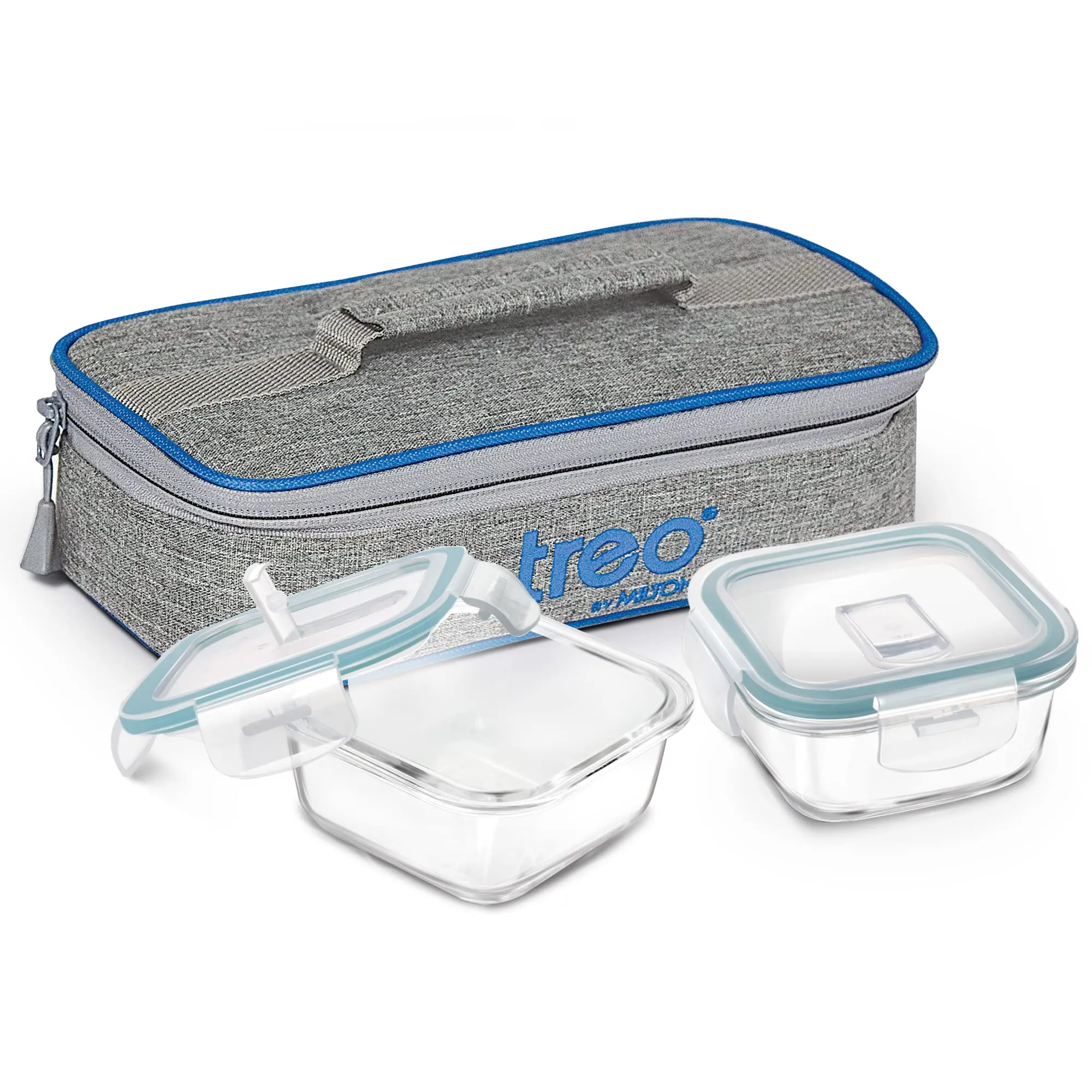 Treo by Milton All Fresh Square Glass Tiffin Containers with Insulated Jacket, 2 Containers, 400 ml Each