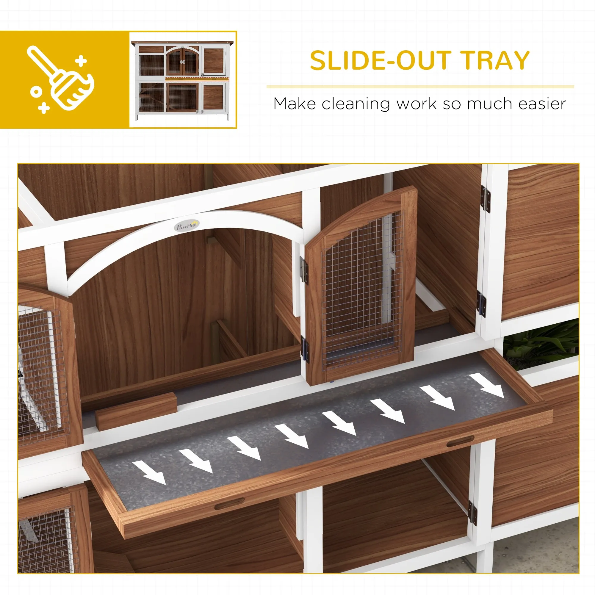 Two-Tier Wooden Pet Hutch with Openable Roof, Slide-Out Tray