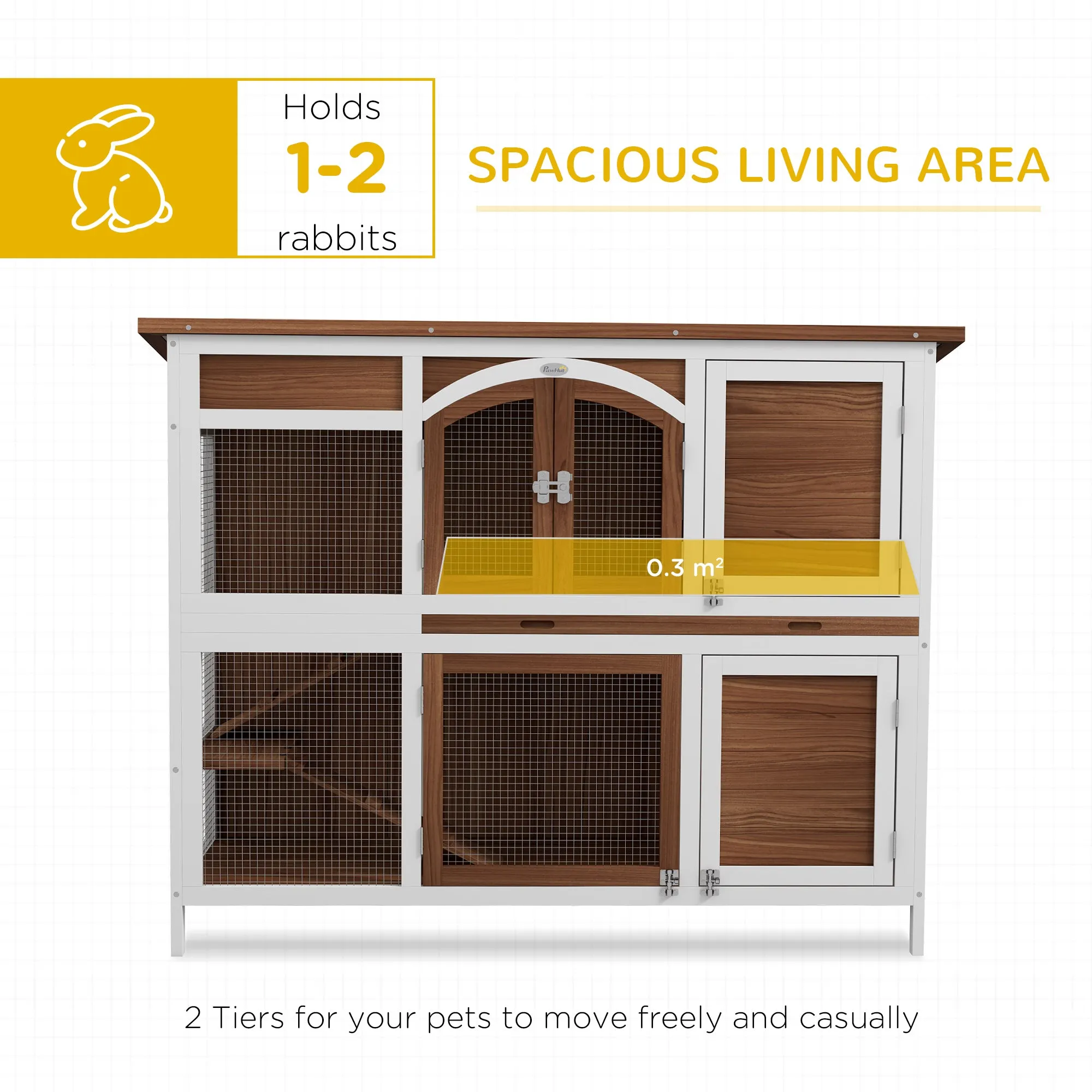 Two-Tier Wooden Pet Hutch with Openable Roof, Slide-Out Tray